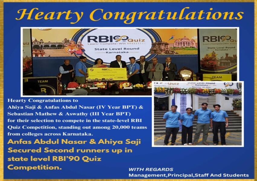 Congratulation for selecting to compete in the state-level RBI Quiz Competition