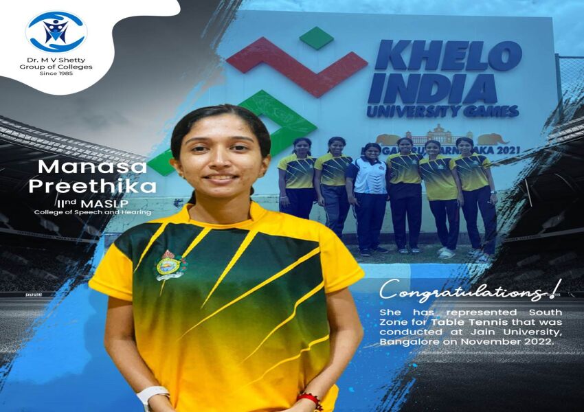 Manasa Preethika has represented South Zone for Table Tennis that was conducted at Jain University, Bangalore